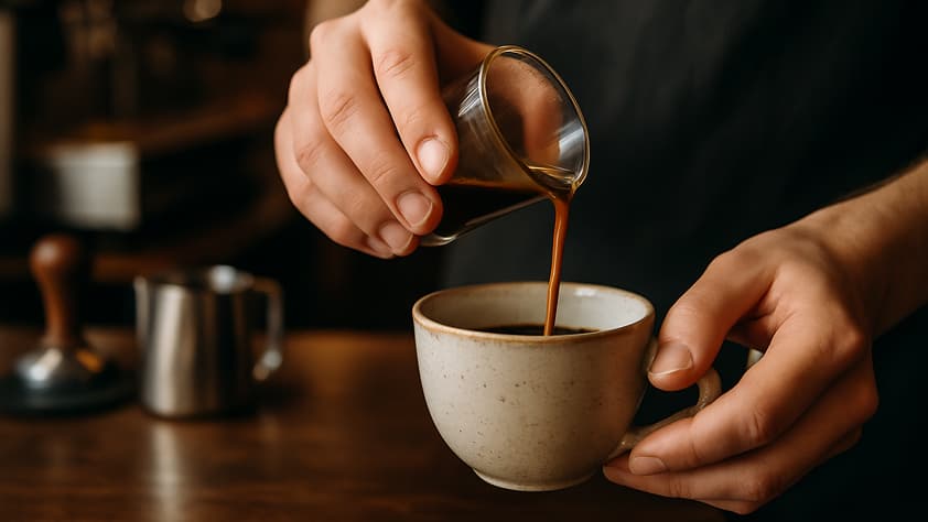 Barista pouring coffee